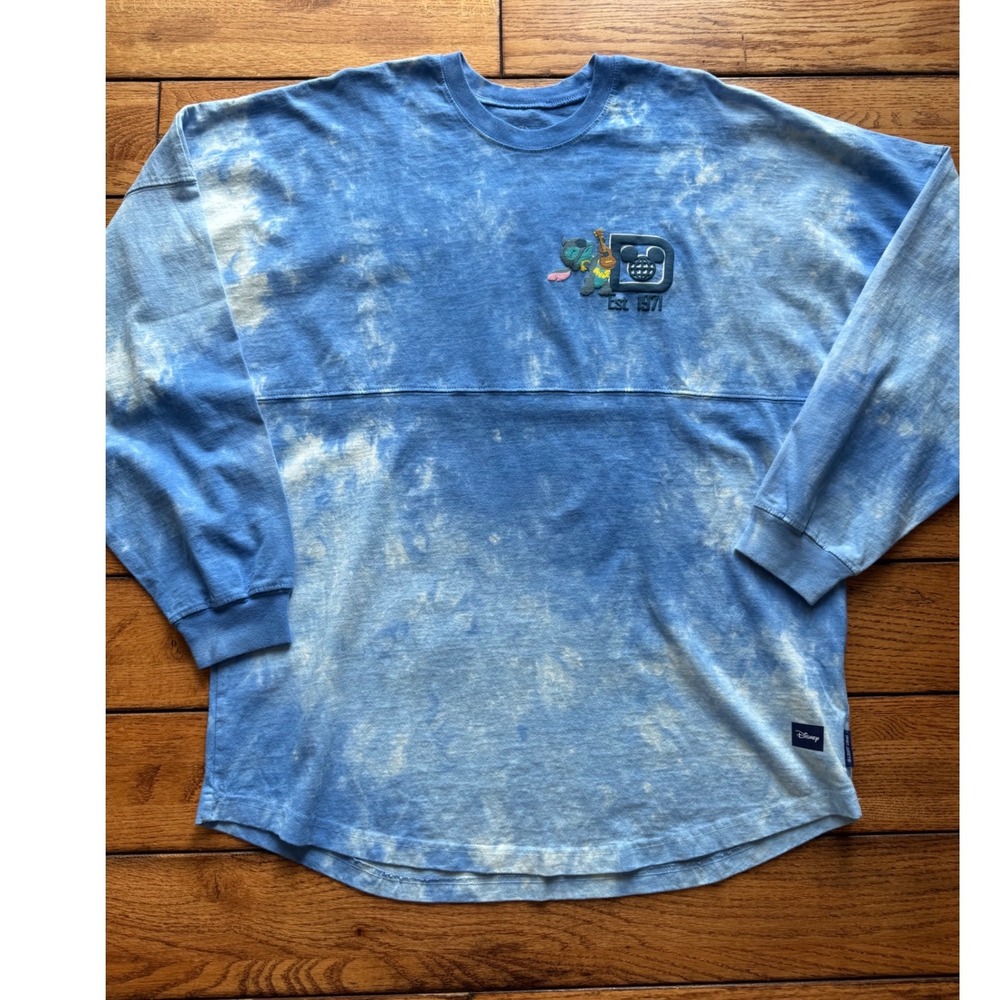 NWT Disney Spirit Jersey Unisex Large Blue Tie Dye Stitch Walt Disney World Top